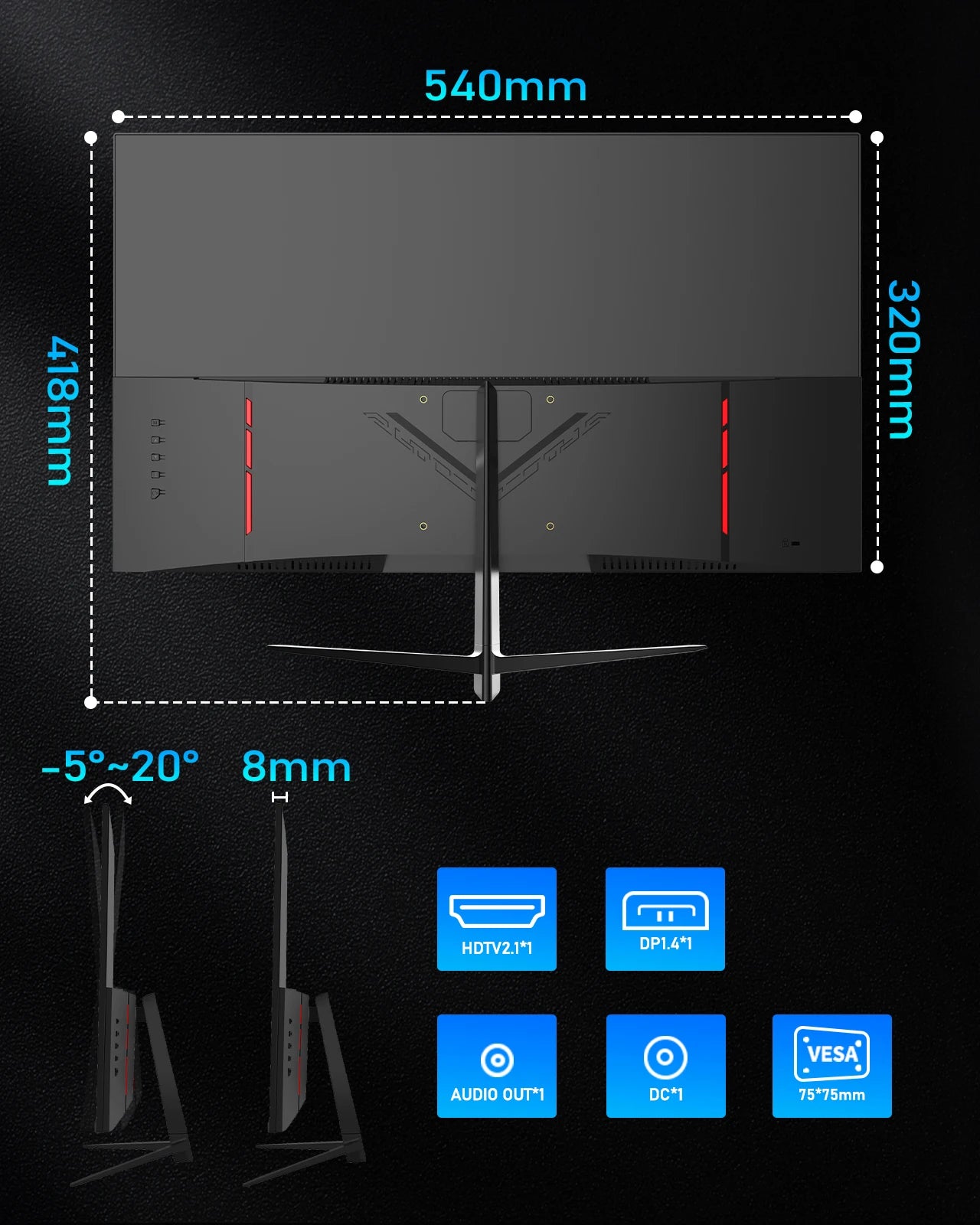 24Inch 180Hz Gaming Monitor 1K FHD Computer Display 1Ms Response Time Eye Care Screen LCD Support HDR G-Sync VESA
