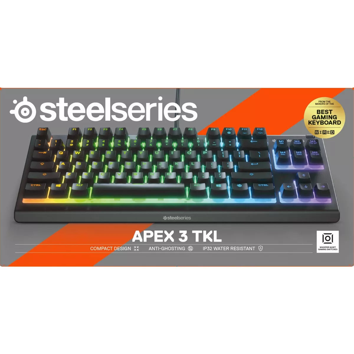 Steelseries Apex 3 TKL Wired Gaming Keyboard for PC: RGB Lighting, Water-Resistant, Compact