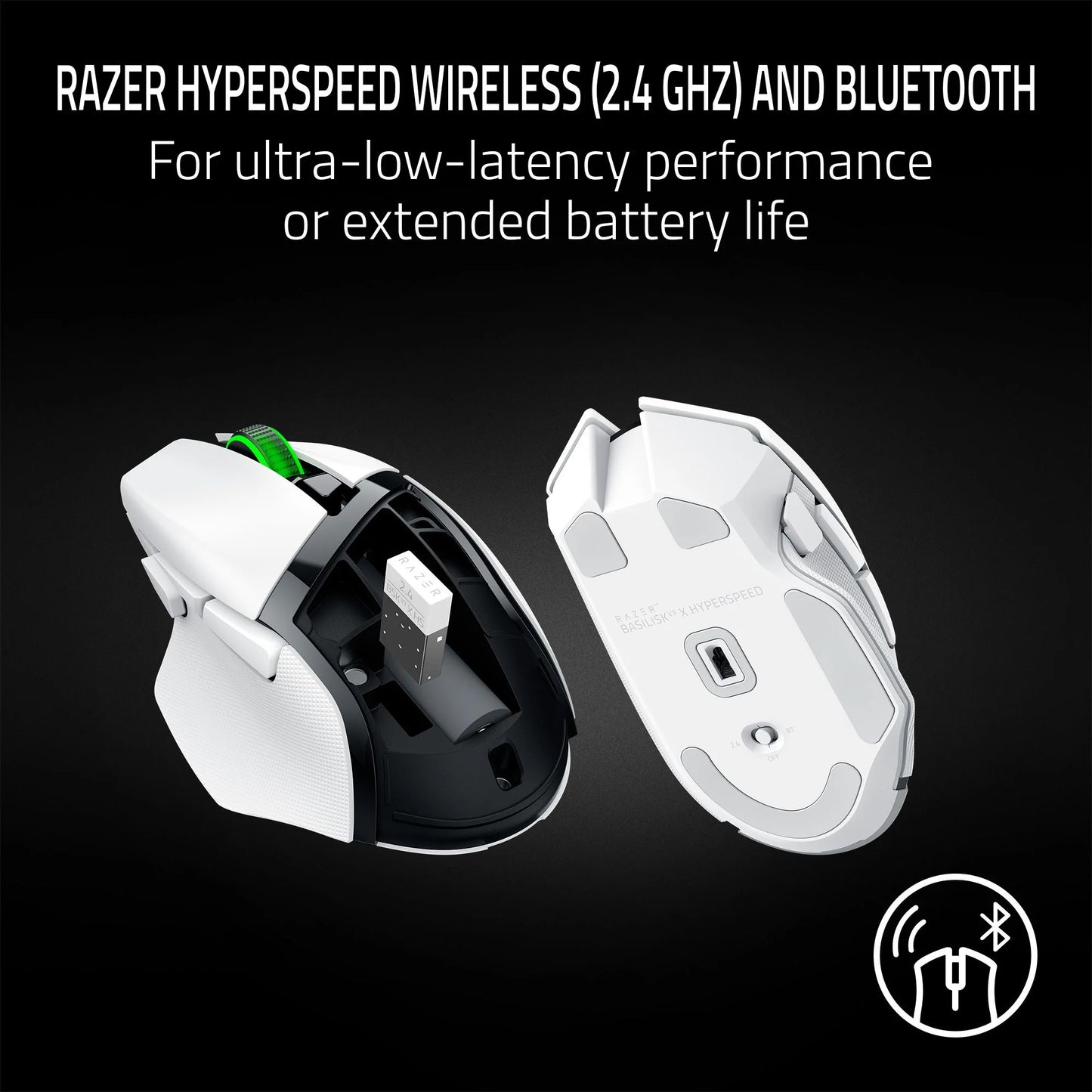 Basilisk V3 X Hyperspeed RBG Optical Bluetooth Gaming Mice, White