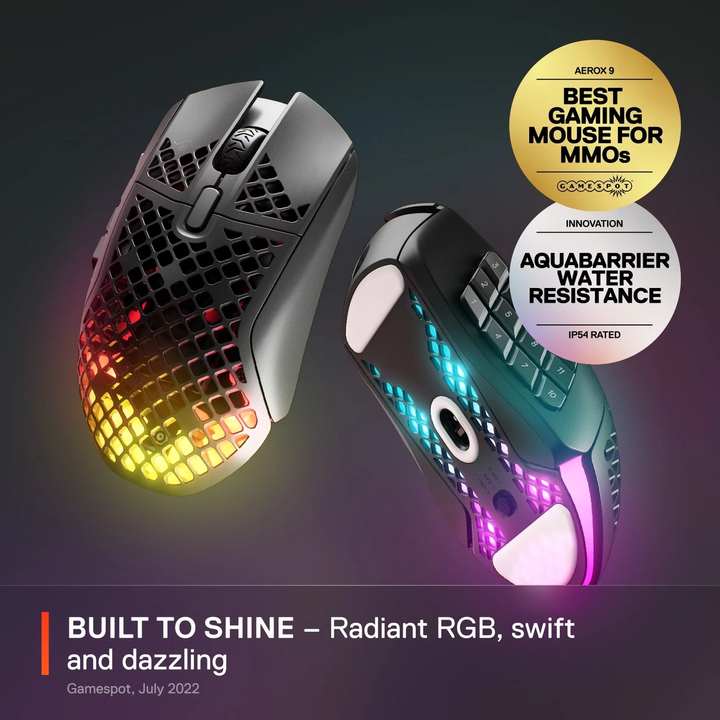 Aerox 9 Wireless Ultra Lightweight Honeycomb Water Resistant RGB Optical Gaming Mouse with 18 Programmable Buttons