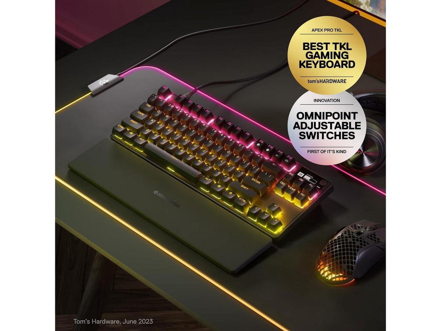 Apex Pro TKL Hypermagnetic Gaming Keyboard - World'S Fastest Keyboard - Adjustable Actuation - Esports Tenkeyless - OLED Screen - RGB - PBT Keycaps - USB-C - 2023 Edition,Black