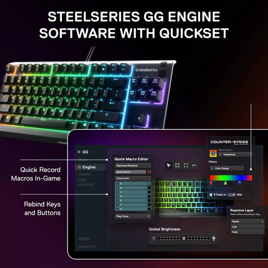Steelseries Apex 3 TKL Wired Gaming Keyboard for PC: RGB Lighting, Water-Resistant, Compact