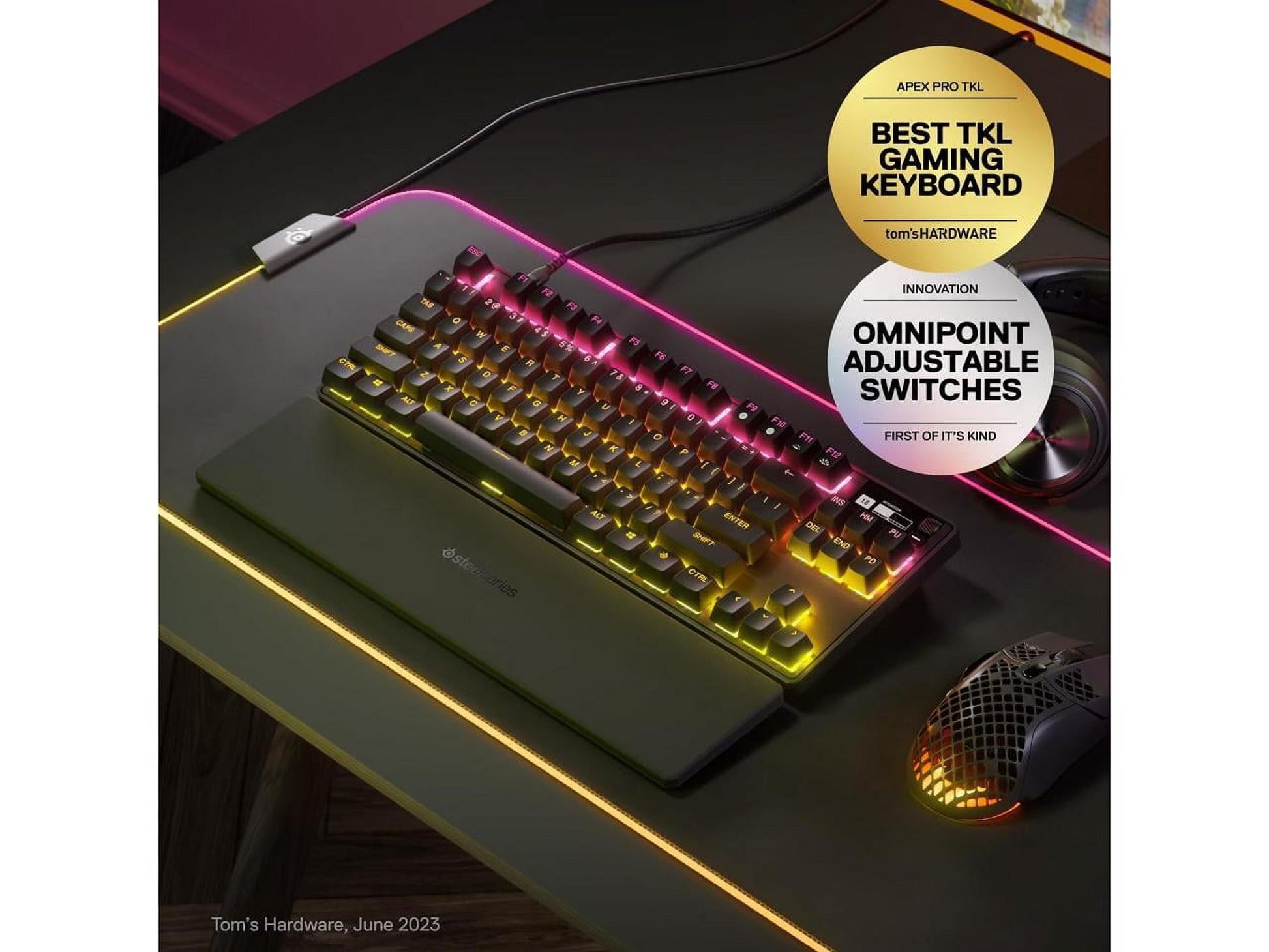 Apex Pro TKL Hypermagnetic Gaming Keyboard - World'S Fastest Keyboard - Adjustable Actuation - Esports Tenkeyless - OLED Screen - RGB - PBT Keycaps - USB-C - 2023 Edition,Black