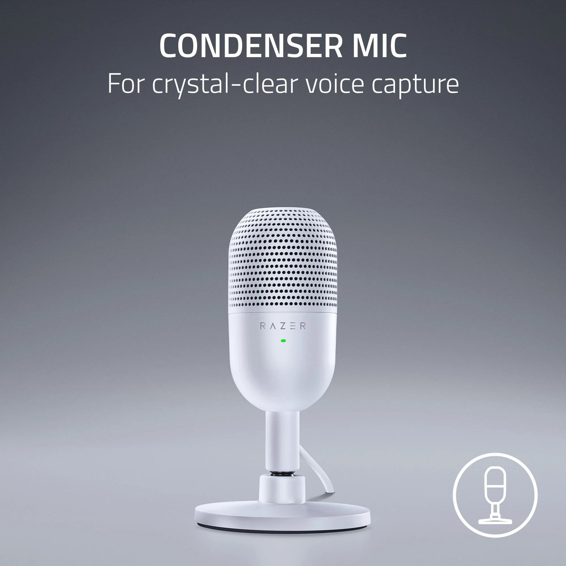 Seiren V3 Mini Ultra-Compact USB Microphone, Tap to Mute, White Edition